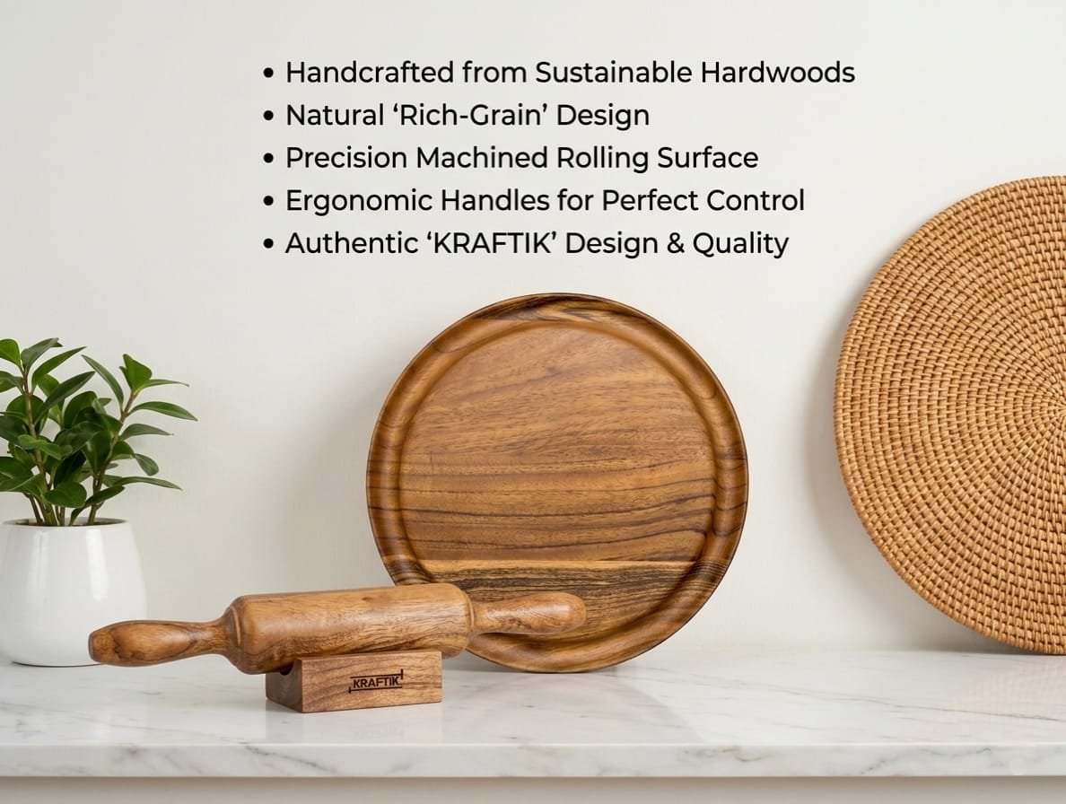 Acacia Wood Rolling Pin (Belan) with Stand
