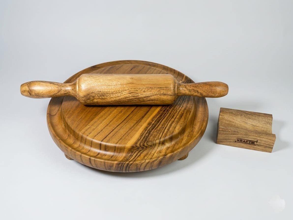 Acacia Wood Rolling Pin (Belan) with Stand