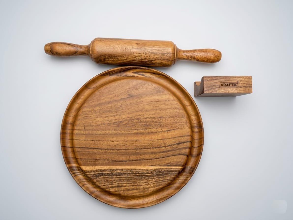 Acacia Wood Rolling Pin (Belan) with Stand