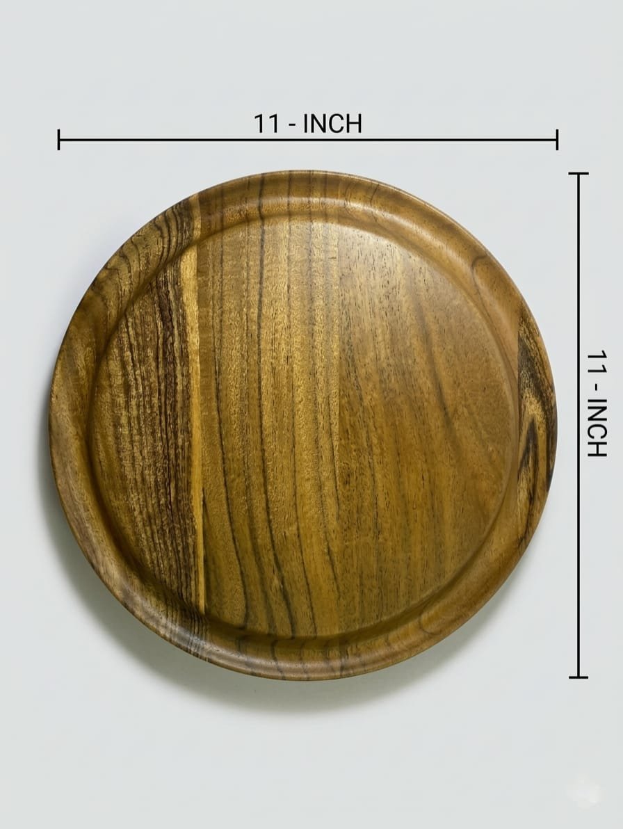 Round teak wood plate
